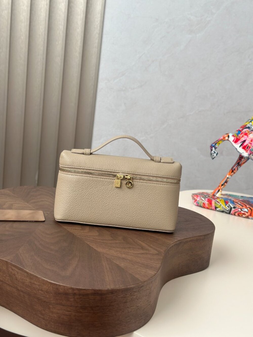 Loro Piana Extra Pocket L19 Leather Pouch Bag Beige Gold HW